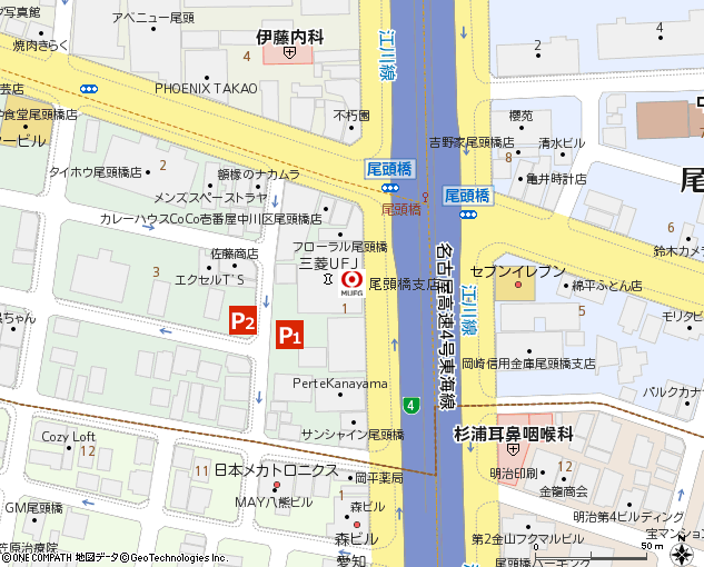 尾頭橋支店付近の地図